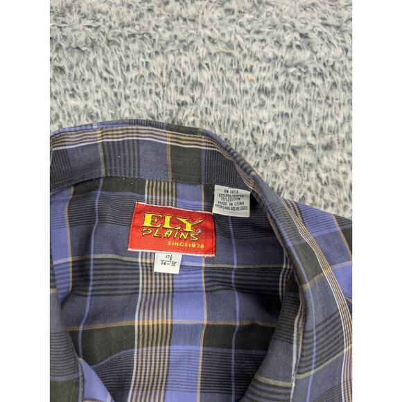 Ely Plains Shirt Men 17.5 Purple Pearl Snap Casual Plaid Cowboy Chore Rodeo - Picture 2 of 6
